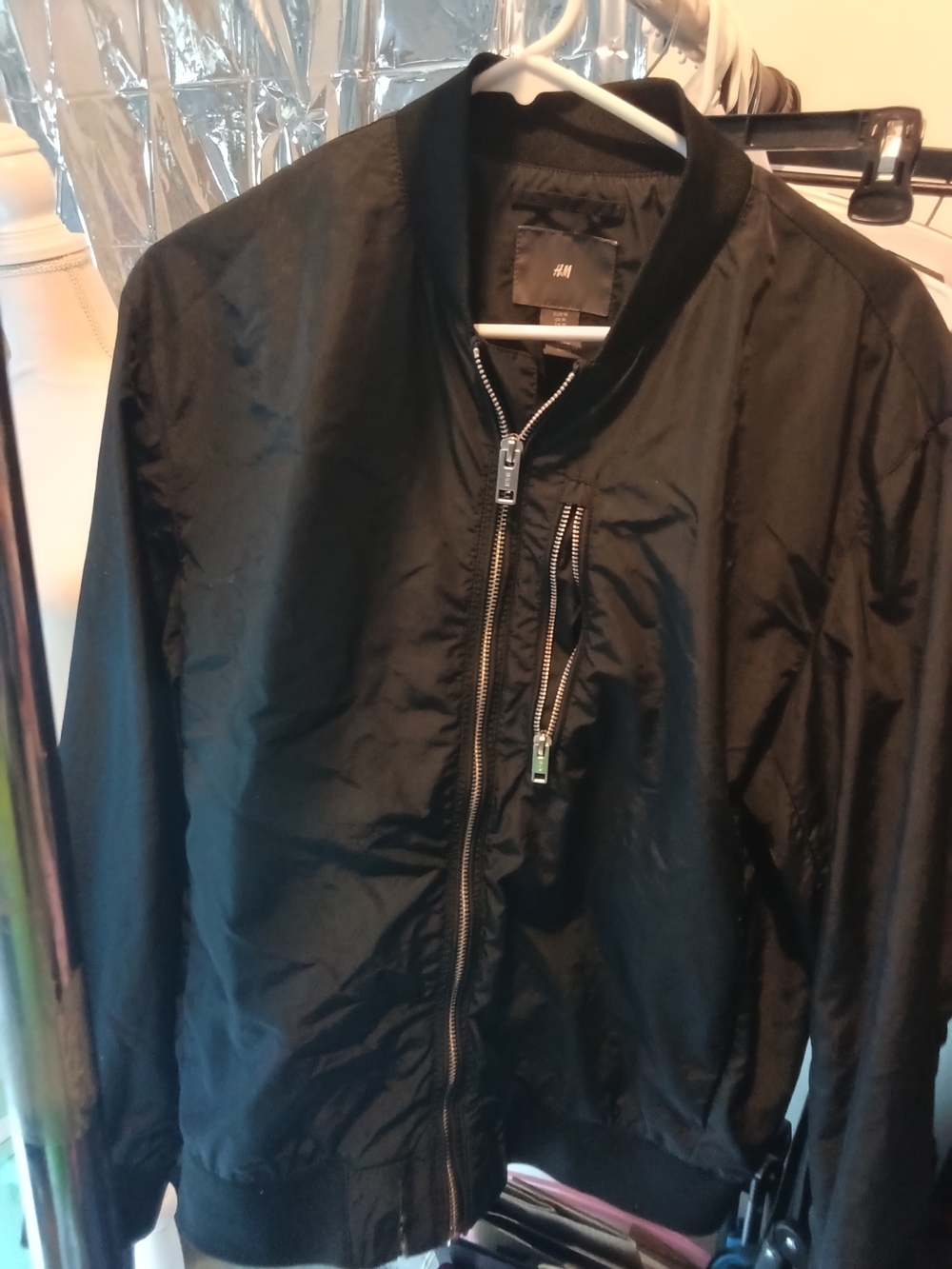 H&M Black Men's Bomber Jacket with Zip Pocket